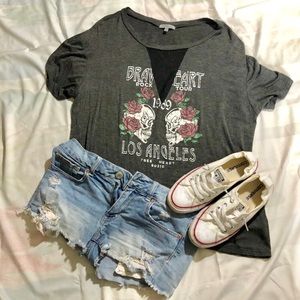 Grunge Style Mesh Neckline T-Shirt NWOT